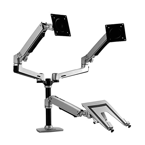 Soporte de resorte mecánico DL-9013LP doble monitor y portátil en aluminio plata
