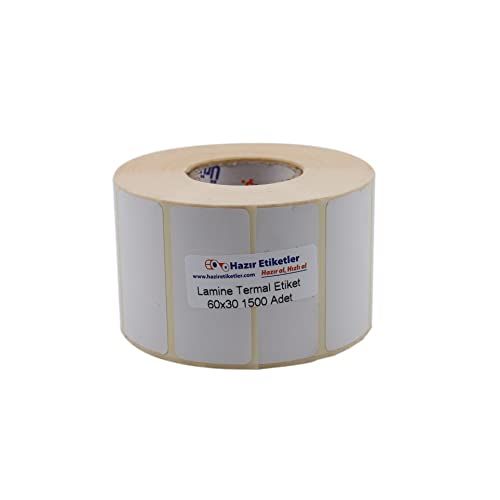 Lamine Termal Etiket 60 mm x 30 mm, Ruloda 1500 Adet, 40 mm Kuka Çapında Direkt Termal Transfer Etiketi