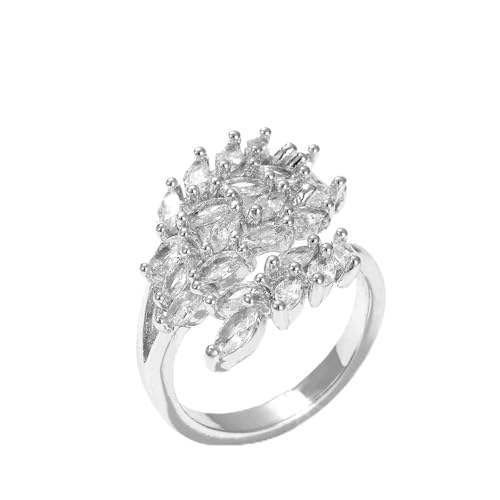 Enrwin 18K Gold Plated Cubiz Zirconia Wedding Engagement Wide Adjustable Band Ring for Women (Style3-Platinum Plated)