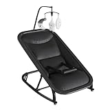 Babywippe mit Schaukel oder fester Position, Aluminiumrahmen, abnehmbarer Bezug, verstellbare Rückenlehne, 3 Positionen, mit Spielstange, Maße 75 x 66 x 43 cm (schwarz)