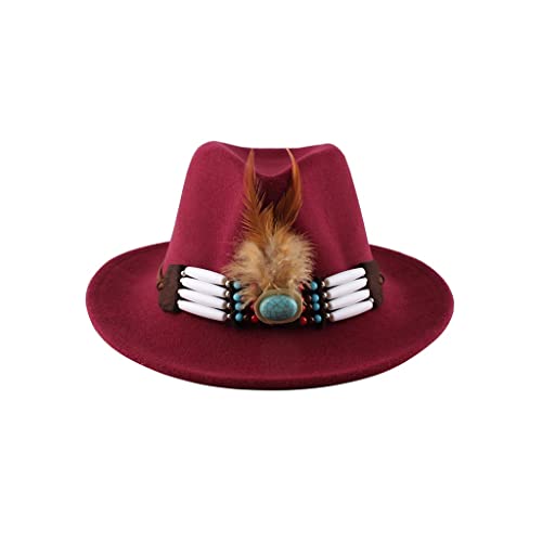 ONMYJFD Feather Woolen Hat Female Fashion British Jazz Woolen Top Hat Autumn and Winter Felt Hat(C)