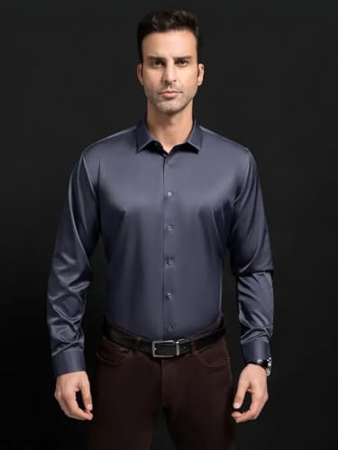 Image of IndoPrimo Men's Stylish Solid Satin Casual Shirt for Men Full Sleeve