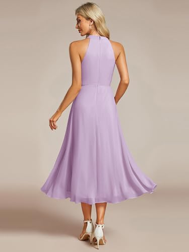 Image of Ever-Pretty Women's Halter Chiffon Midi Cocktail Wedding Guest Dress