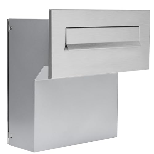 Boîte aux Lettres en Acier Inoxydable/Argent Neuf Partie Avant + Porte arrière V2A brossée 190-260 [mm] 3 clés Plaque Avant : 160 x 350 [mm]