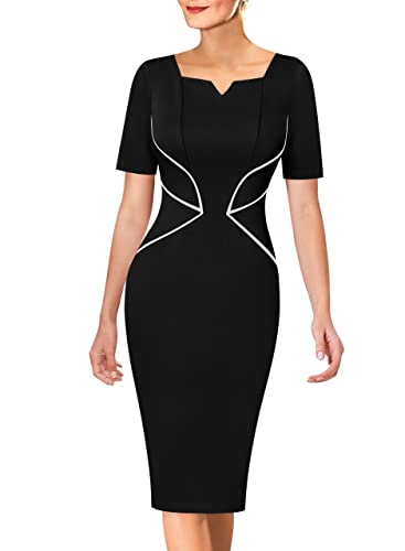 VFSHOW Womens Notch V Neck Work Office Business Bodycon Pencil Sheath Dress