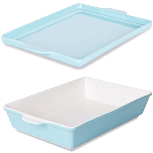 Ceramic Casserole Dish with Pan Lid, Baking Dish Bakeware Set, 16-Inch (Turquoise)