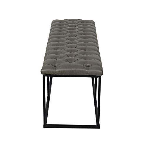 Image of HomePop 52 inch Button Tufted Decorative Bench with Metal Base - Gray Faux Leather