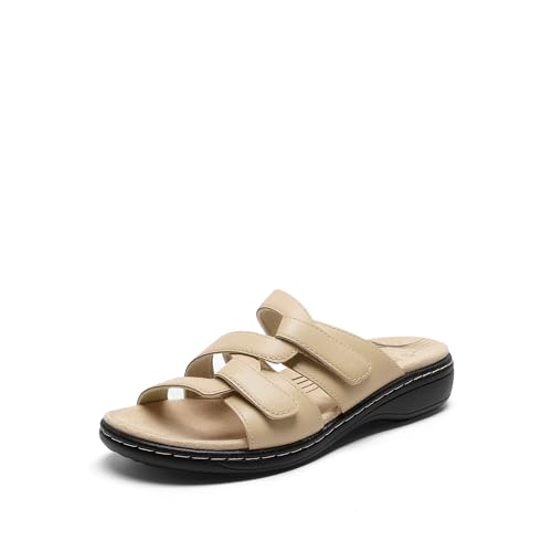 DREAM PAIRS Womens Slides Arch Support Slip on Flat Sandals Plantar Fasciitis Soft Cushion Slippers With Adjustable Straps 6.5 Nude