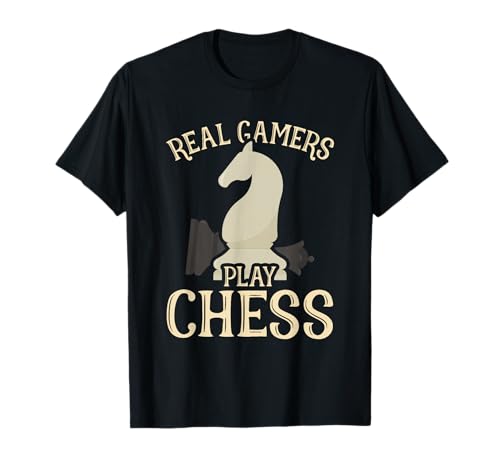 Real Gamers Play Chess Player White Chess Knight Club Lover T-Shirt