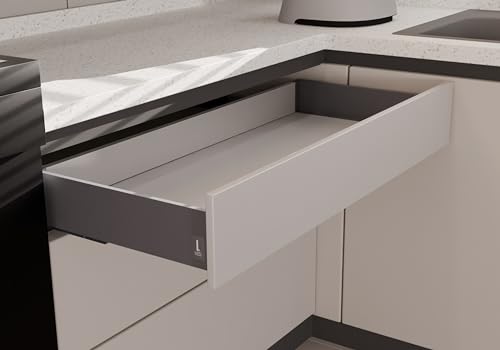Image of LAPO Tandem Drawer Box for Kitchen Cabinets, Soft Close Mechanism, 20 Inch (500mm) & 4 Inch Height, 45 Kg Load Bearing, Ideal for Wardrobe and Kitchen, 3 Years Warranty (Grey Finish)