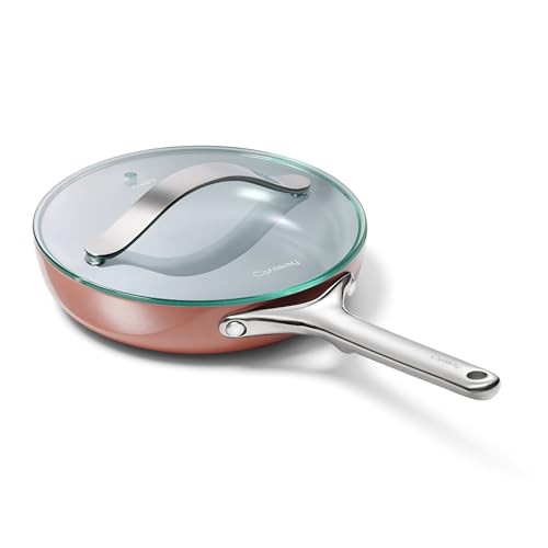 Caraway Nonstick Ceramic Mini Fry Pan With Glass Lid (1.05 qt, 8) - Non Toxic, PTFE & PFOA Free - Oven Safe & Compatible with All Stovetops (Gas, Electric & Induction) - Perracotta