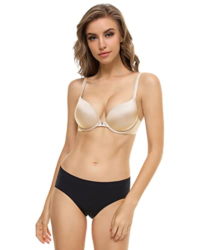 Wingslove Women's Push Up T-Shirt Bra Cute Padded Underwire Lift Everyday Bras Comfort Bralette(Nu,36A) Nude #TOP5