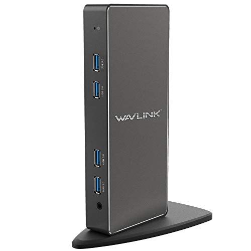 WAVLINK USB 3.0 Dual 2K Universal Laptop Docking Station for Windows Mac OS Andriod Linux (DVI, HDMI, Gigabit Ethernet, Audio,6 USB 3.0 Type A Ports)