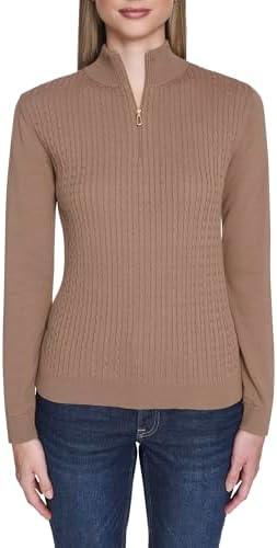 Nautica Womens 1/4 Zip Mockneck Cable Sweater