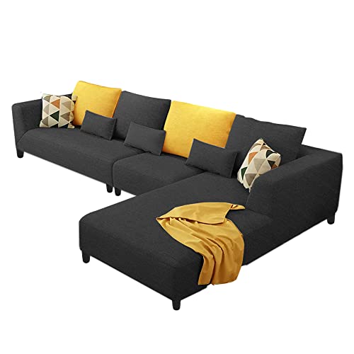 Image of Galib RHS 6 Seater L Shape Sofa Set for Living Room (Black Fabric)