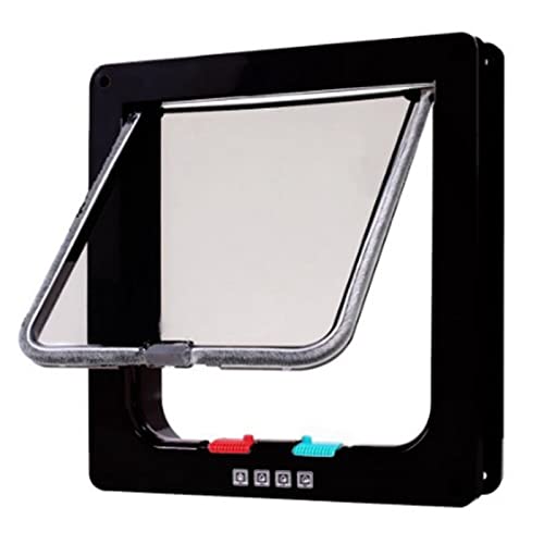 Cat Door, Pet Door Flap 4 Way Locking Large Cat Door for Interior Exterior Doors Weatherproof Pet Door for Cats Dogs, Black(M)