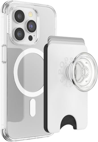 Image of PopSockets Phone Wallet for MagSafe, Phone Card Holder with Grip, White - White Clear