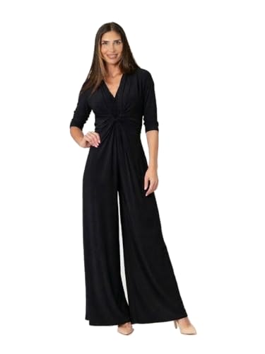 Julie d’Orleac Mono Mujer Elegante Palazzo – Mono Largo Mujer Escote Pico con Nudo Bajo el Pecho (Negro, S)