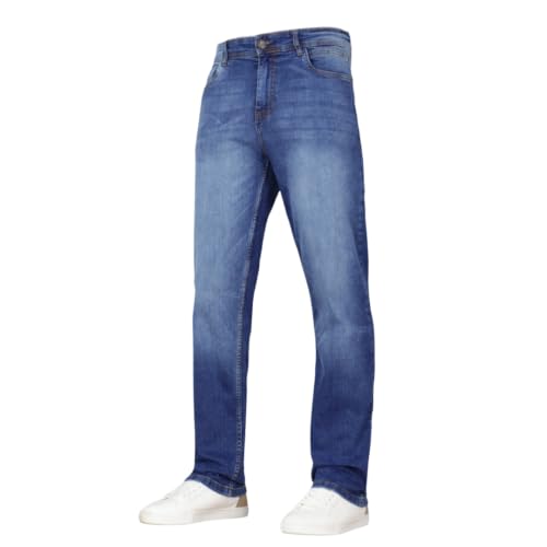 Image of Duck and Cover Men’s Straight Leg Jeans – Regular Fit Stretch Denim 5 Pocket Jeans, Dark Wash, Mid Wash, Raw Wash, Black Mid Wash 36W X 32L