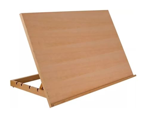 Adjustable Wooden Drawing Board Large Natural Wood Sketching Canvas Table Portable Desktop Workstation Wooden Artist Table Top Board Stand for Watercolour Oil Painting Art Supplies Camping (42cm)