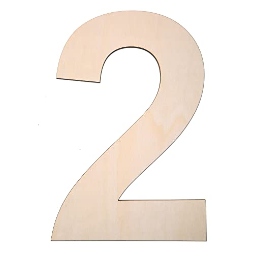 12 Inch Wooden Number 2, 1/4 Inch Thick Large Unfinished Wood Letter for DIY Crafts Home Wall Decor