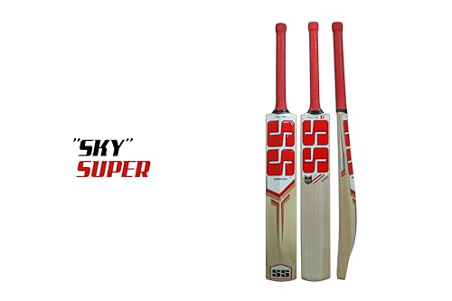 Image of SS Sunridges Sky Super Premium Cricket Kashmir Willow Leather Ball Cricket Bat - Adult Size - Short Handle (Bat Cover Included)