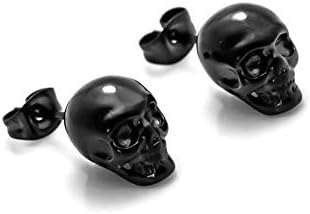 Xusamss Punk Jewelry Stainless Steel Skull Head Stud Earrings
