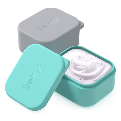 Image of Bentgo Sidekicks 2-Pack Silicone Container Set - Dipping Sauce Cups for Condiments & Small Snacks, Reusable, Durable, & Leak-Proof Liquid Storage, Salad Dressing Container - 2.6 oz (Gray & Aqua)