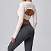 ABOCIW Womens Square Neck Long Sleeve Workout Crop Tops with Built in Bra Slim Fit Cutout Back Athletic Shirts Casual Yoga Gym Tops Beige Medium