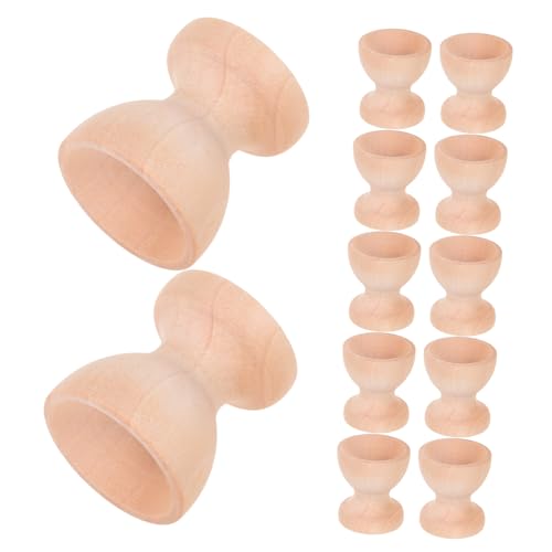 HEALEEP 12個木製エッグカップ 無塗装エッグホルダー 朝食用ソフト卵スタンド イースターパーティーテーブルセンターピースに