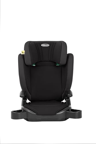 Graco Junior Maxi™ i-Size R129 Kindersitz, ca. 3,5 bis 12 Jahre (100 bis 150 cm), Kindersitzerhöhung, Armlehnen und Kopfstütze höhenverstellbar, leicht, mit Getränkehalter, schwarz, Midnight