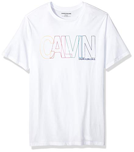 Calvin Klein メンズ ビッグアスレチックロゴTシャツ、ホワイトマルチアウトライン、3X-ラージ トール