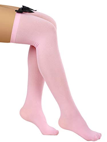 Boao 3 Pairs Thigh High Stockings Thigh High Socks with Bow for Women over Knee Lingerie Stockings for Cosplay Daily Wear: Medium Purple, Rose Red, Pink