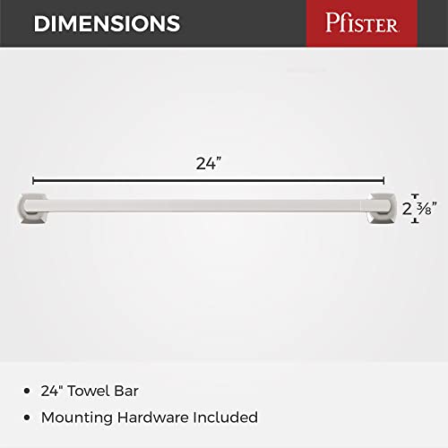 Pfister Vaneri Bath Towel Bar For Bathroom, 24-Inch, Wall-Mounted, Screw-In, Spot Defense Brushed Nickel Finish, Btbvri2Gs #TOP5