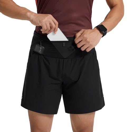FlipBelt Black Athletic Running Shorts for Men, with Reflective Logo and Pockets, Integrated Air Belt Waistband, XS-XL