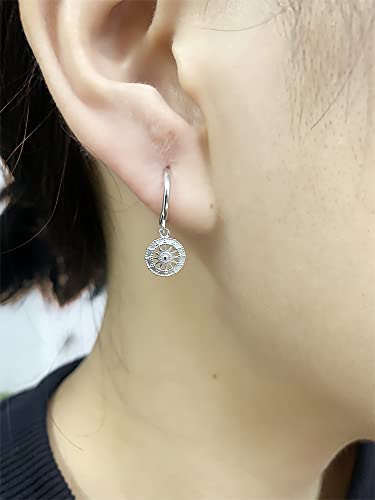 Round Helm Dangle Small Hoop Earrings For Women Girls 925 Sterling Silver Cute Hollow Star Rudder Charms Drop Dangling Huggie Hoops Cartilage Cuff Wrap Dainty Nautical Amulet Brithday Christmas Jewelry Gifts (Silver) #TOP3