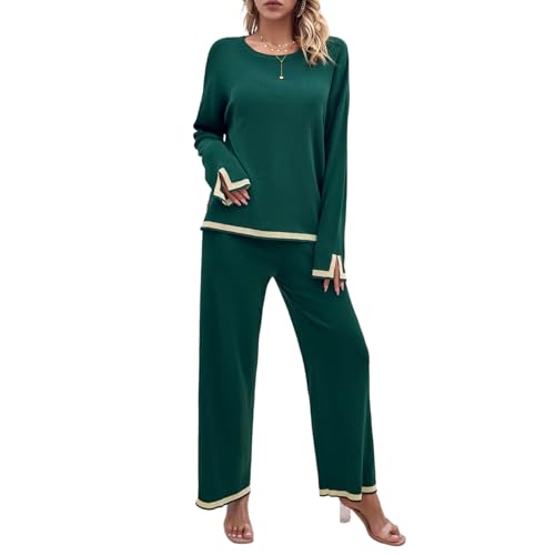 Verde,L,Conjuntos de Ropa de Estar por casa de Punto para Mujer, Elegantes Jerseys de Manga Larga, Conjuntos de suéter, Conjuntos de Pijamas, chándal, Pantalones de Pierna
