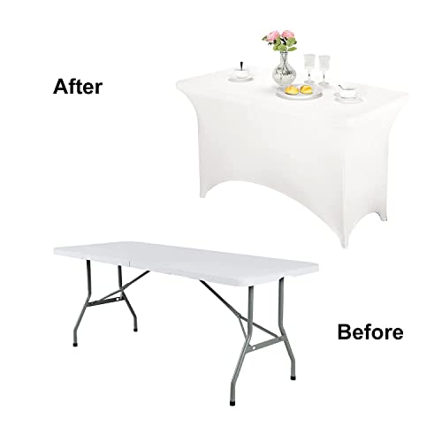 Image of FORLIFE Spandex Table Covers - Fitted 4ft Rectangular Tablecloths, Patio Table Covers, Universal for Wedding, Banquet, Party (White)