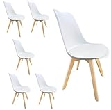 Facili da montare 6 sedie da pranzo con gambe in legno e seduta imbottita (White, 6)