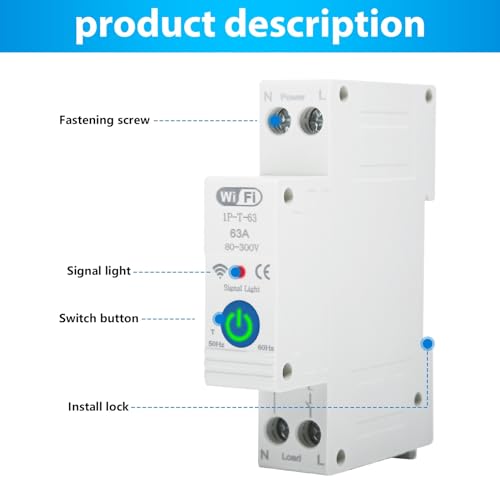 Miniatura 5 de Jadeshay Tuya Wifi Disyuntor Inteligente,1p 63a 230vac Interruptor Wifi Con 3 Modos De Temporización Compatible Con Control Remoto Via Tuya Y Smart Life App,Control De Voz Via Alexa Google Assistant