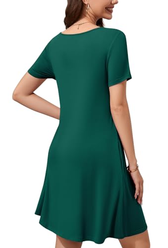 Image of WEACZZY Summer Dresses for Women 2026 V-Neck Casual T Shirt Dress Loose Short Sleeve Flowy Dresses with Pockets