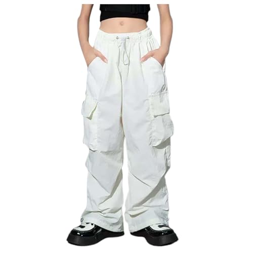 Girls Cargo Pants High Waisted Casual Sweatpants with Drawstring Loose Fit Comfortable Kid Tall Trousers Pockets