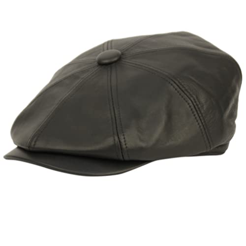 Men Genuine Newsboy Leather Hat Cap (as1, Alpha, l, Black)
