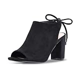 perixir Women's Black Heeled Sandals With Back Lace Up And Peep Toe Elegant Block High Heel Sandal For Women Fashion Dress Strappy Heels Womens Comfortable Shoes For Wedding Office Party Size 11