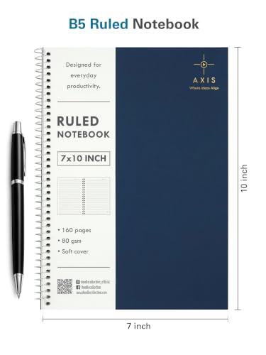 Image of DOODLE B5 Spiral Notebook Set of 3 | 7 x 10 Inch Large Ruled Notebooks | 160 Lined Pages, 80 GSM Thick Paper | Soft Cover Journal for Study, Office, Work & Note Taking (AXIS)