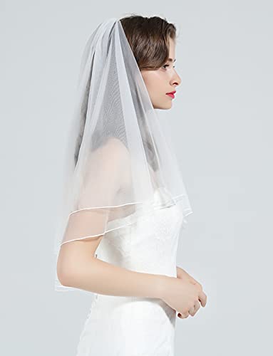 BEAUTELICATE Sluier bruidssluier bruidssluier bruidssluier bruiloft zachte tule wit ivoor lang korte zwengelrand met metalen kam 2 lagen V38 - Image 4