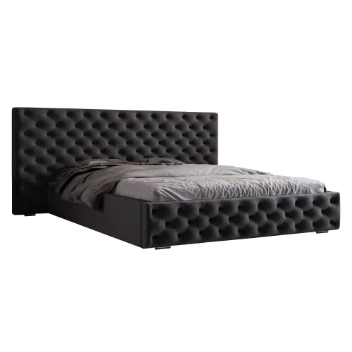 GRAINGOLD Madera Polsterbett im Glamour-Stil, verstärkter Holzrahmen,...