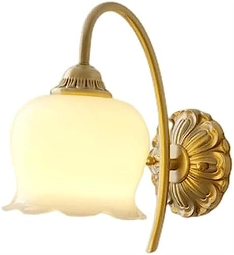 Lámpara de pared con orquídea de campana de jade y espejo de cobre para salón