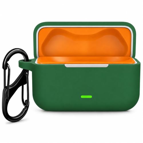 Image of Silicone Case for Realme Buds T500 Pro TWS Earbuds | Shockproof 360 Protective Cover | Heavy-Duty Carabiner Clip | LED Visible | Soft Anti-Slip & Lightweight Case (Green)