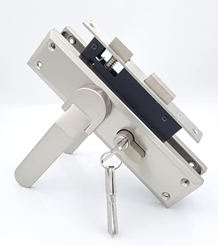 Jovial 8" Plate Mortise Door Lock Handle Set/Mortise Lock with Brass Lock Body and 60mm Brass Cylinder Set with 3 Brass Computerised Keys/Zinc Alloy Weather Proof (Silver Satin Finish, CY-45) (B09LZ58T9K) Amazon Price History, Amazon Price Tracker